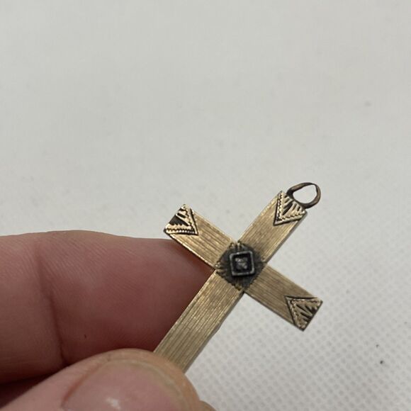 Antique 1/20 12K Gold Filled Cross Pendant with Stone LS - Picture 5 of 7